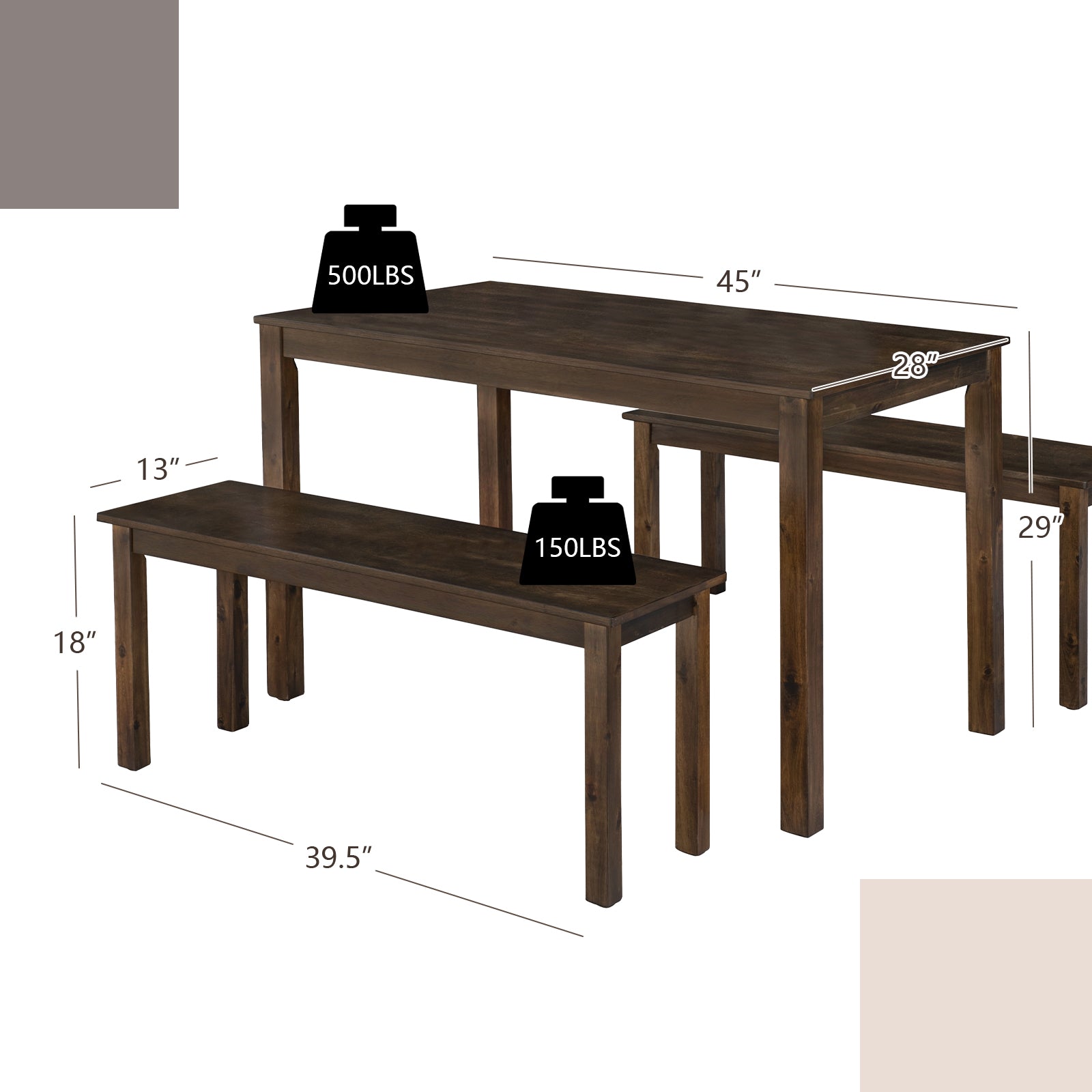 3 Pieces Modern Studio Collection Table Dining Set-Coffee