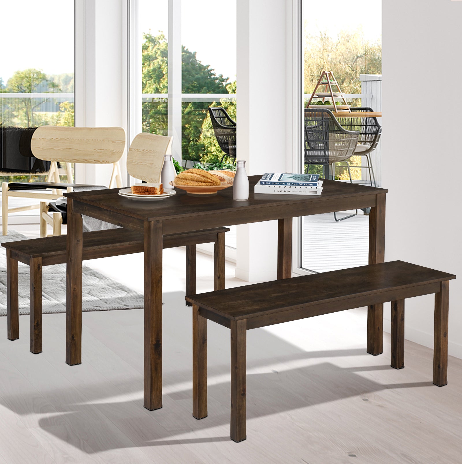 3 Pieces Modern Studio Collection Table Dining Set-Coffee