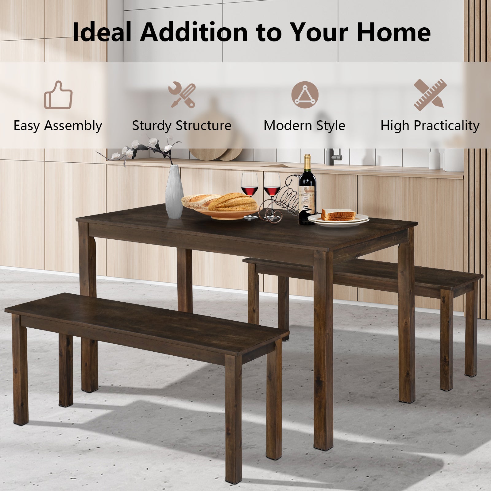 3 Pieces Modern Studio Collection Table Dining Set-Coffee