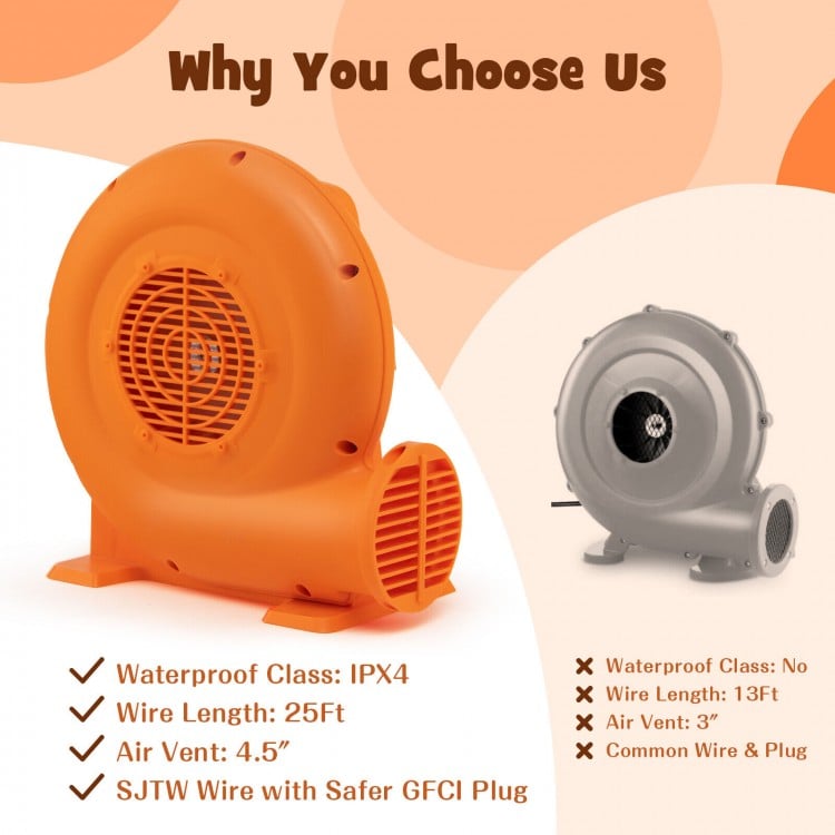550W Air Blower for Inflatables with 25 feet Wire and GFCI Plug-550W