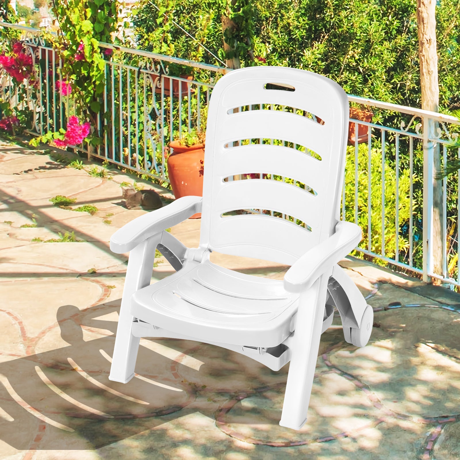 5 Position Adjustable Patio Recliner Chair with Wheels