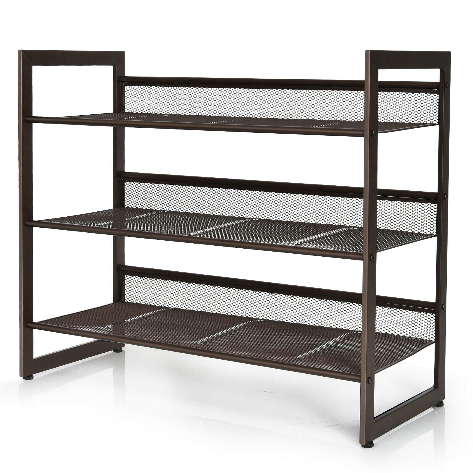 2/3/4 Tiers Flat and Slant Metal Shoe Rack for Entryway Hallway-3-Tier 