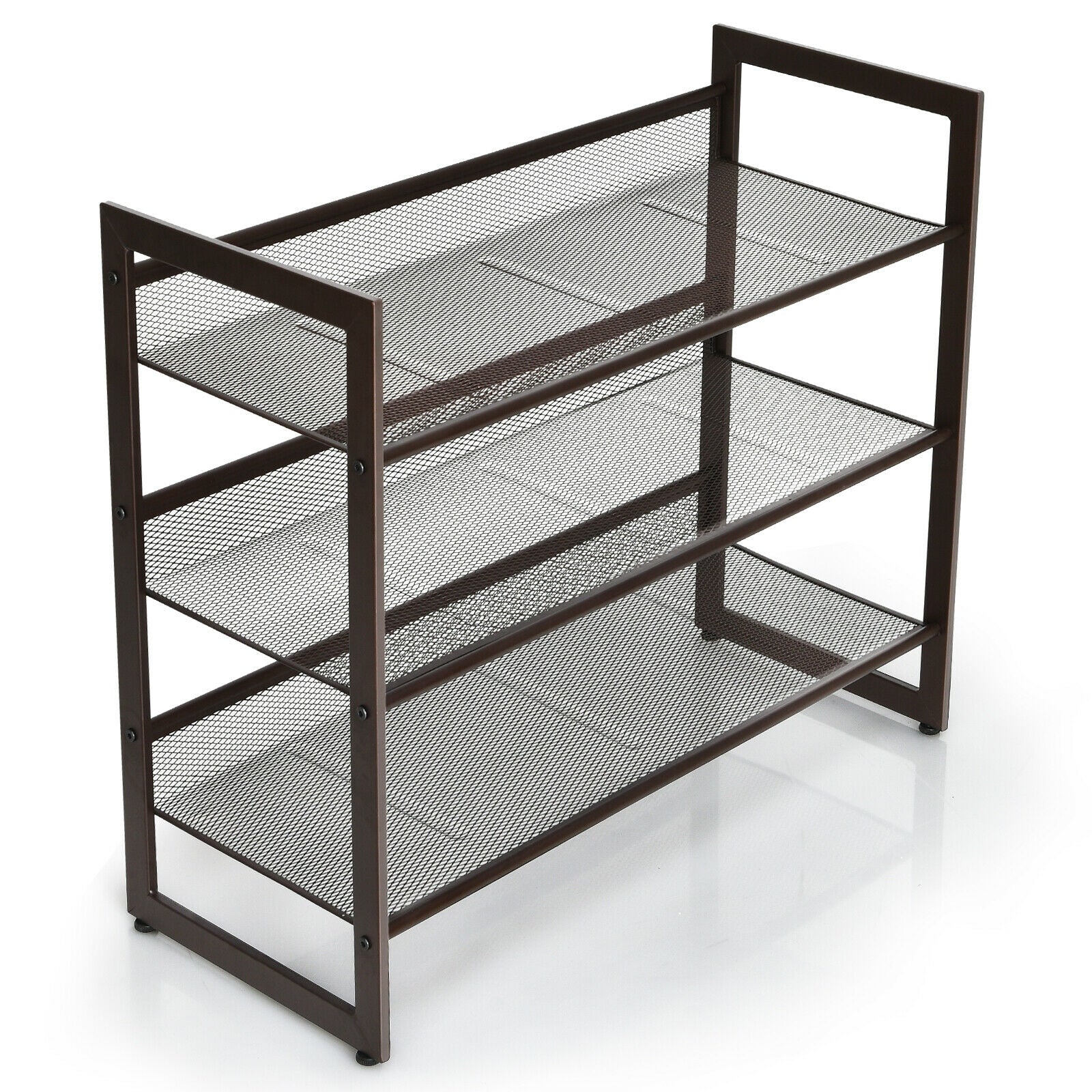 2/3/4 Tiers Flat and Slant Metal Shoe Rack for Entryway Hallway-3-Tier 