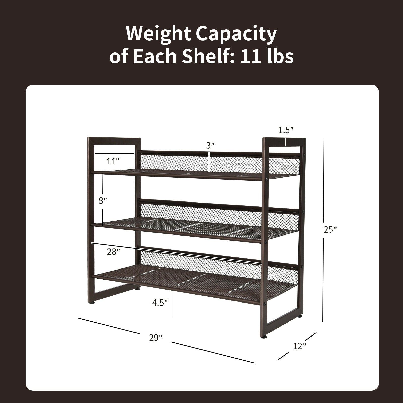 2/3/4 Tiers Flat and Slant Metal Shoe Rack for Entryway Hallway-3-Tier 