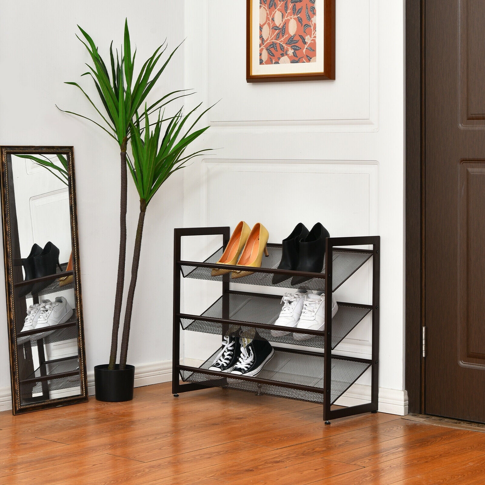 2/3/4 Tiers Flat and Slant Metal Shoe Rack for Entryway Hallway-3-Tier 