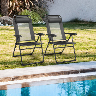 2 Pieces Patio Adjustable Folding Recliner Chairs with 7 Level Adjustable Backrest-Gray 