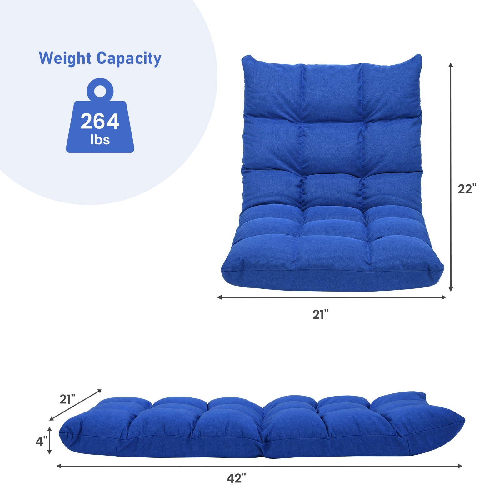 14-Position Adjustable Folding Lazy Gaming Sofa-Blue