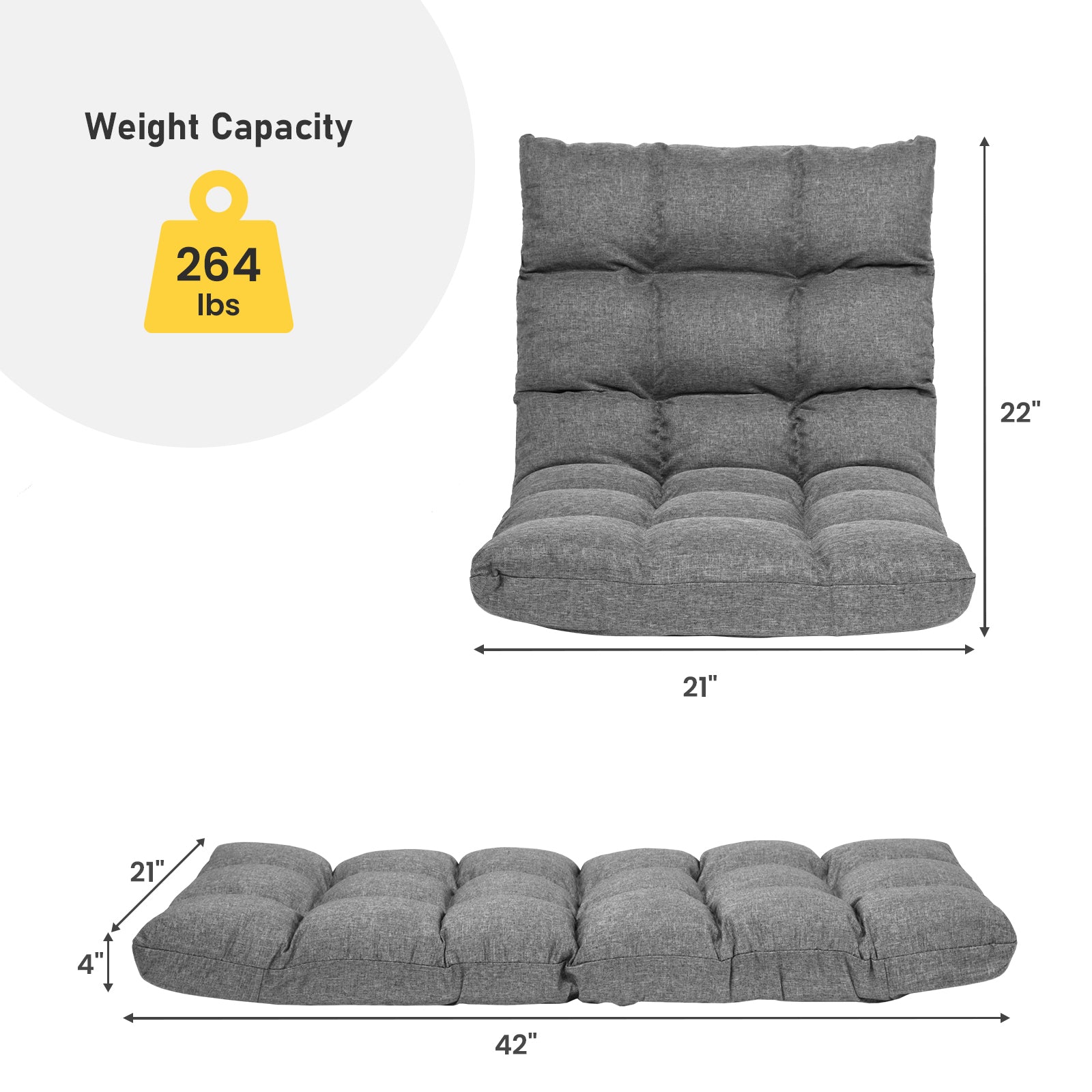 14-Position Adjustable Folding Lazy Gaming Sofa-Gray