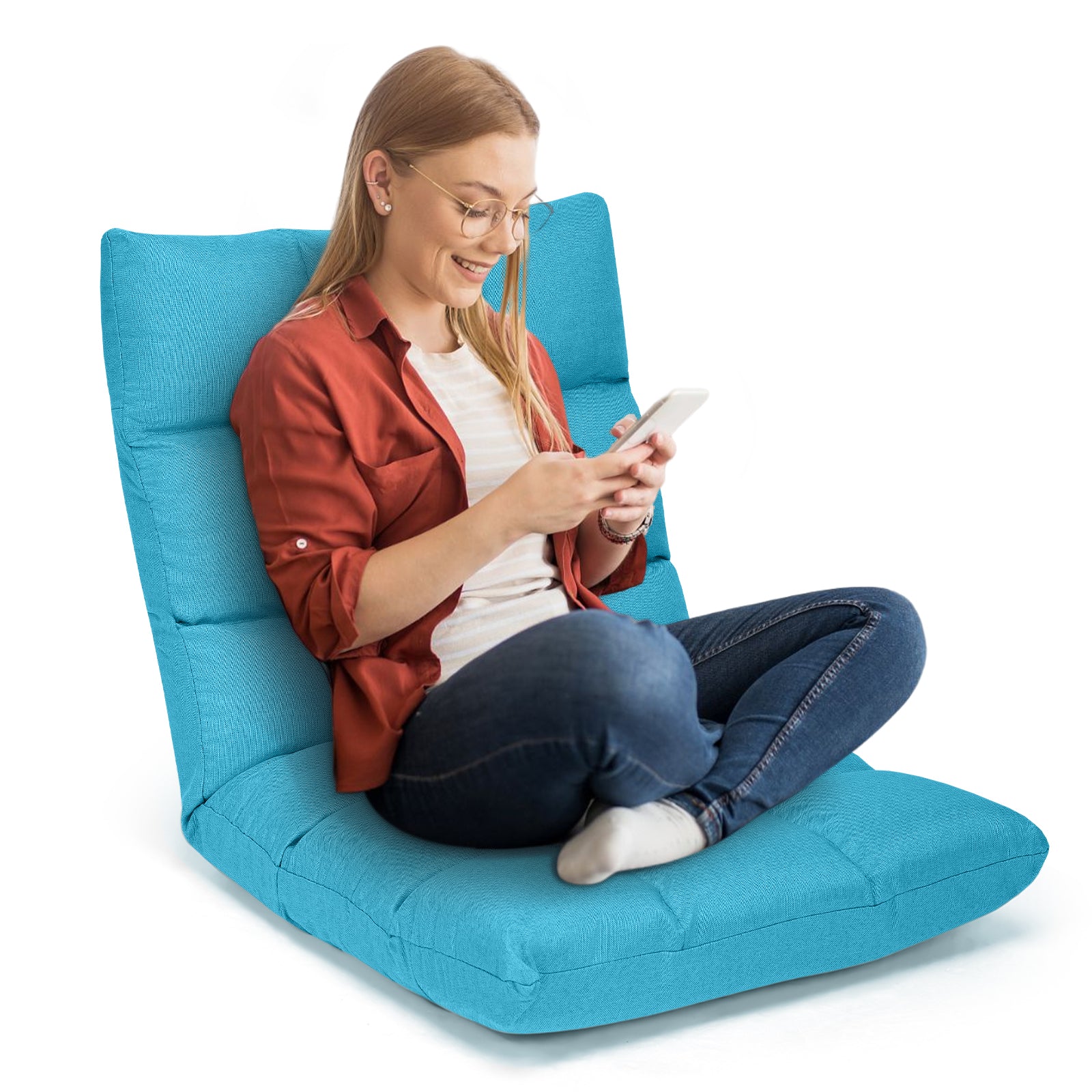 14-Position Adjustable Folding Lazy Gaming Sofa-Light Blue