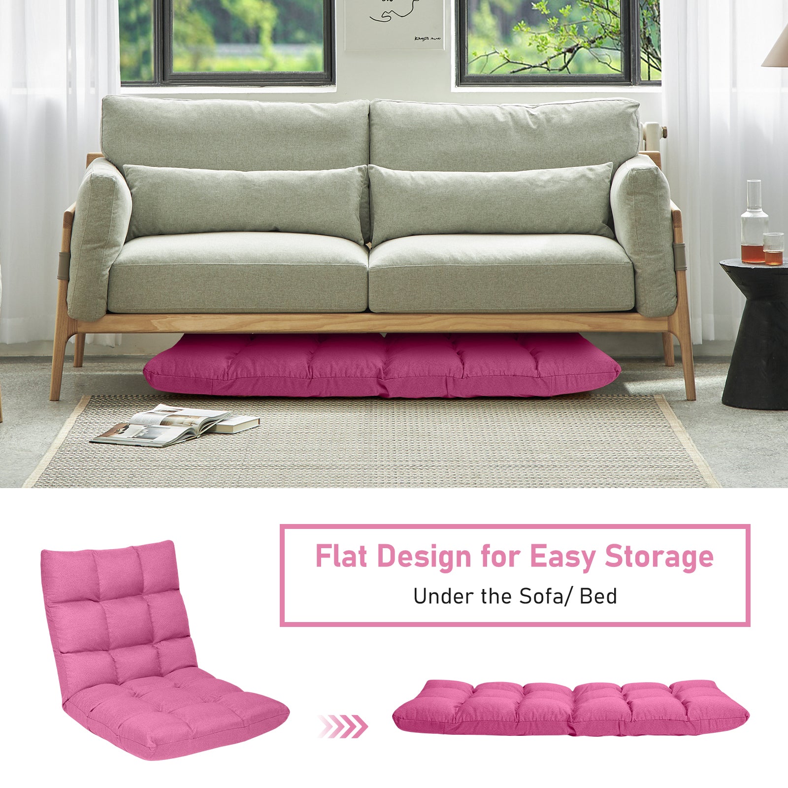 14-Position Adjustable Folding Lazy Gaming Sofa-Pink