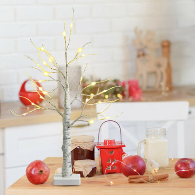 2 Feet Pre-lit White Twig Birch Tree Battery Powered for Christmas Holiday 