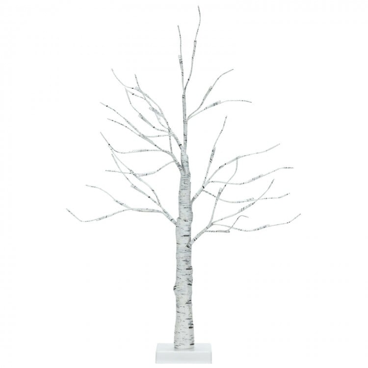 2 Feet Pre-lit White Twig Birch Tree Battery Powered for Christmas Holiday