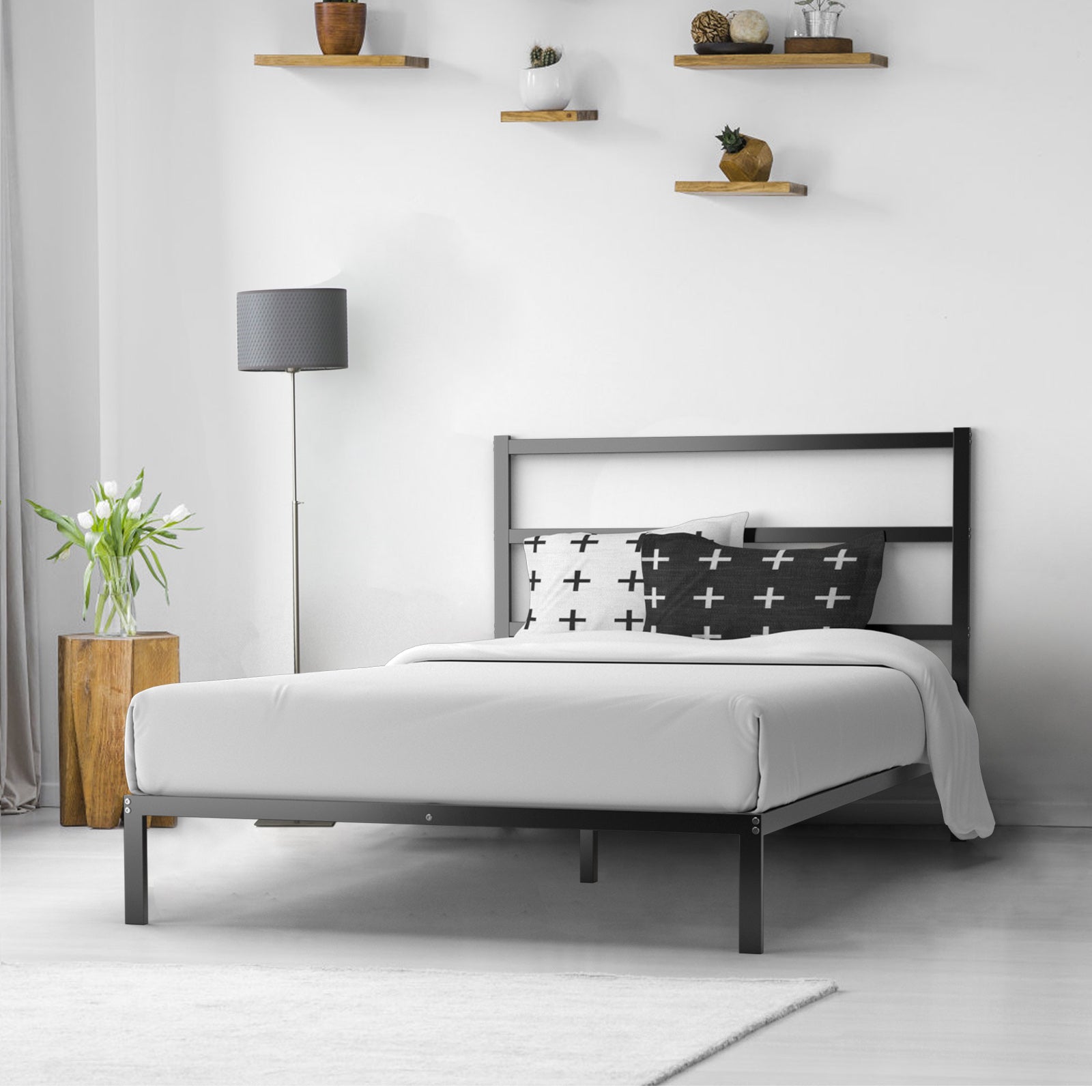 Twin/Full/Queen Size Metal Bed Platform Frame with Headboard-Full Size