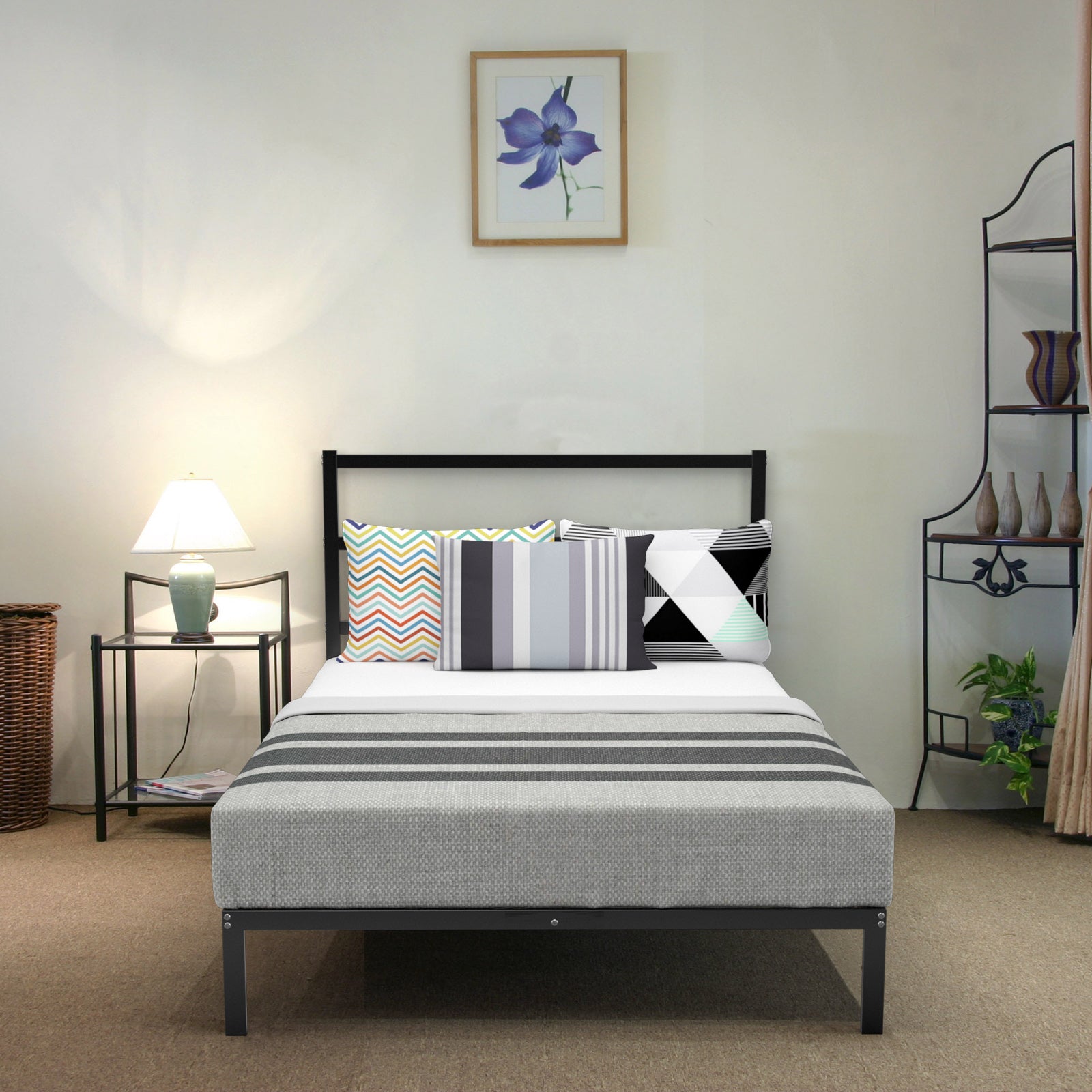 Twin/Full/Queen Size Metal Bed Platform Frame with Headboard-Full Size