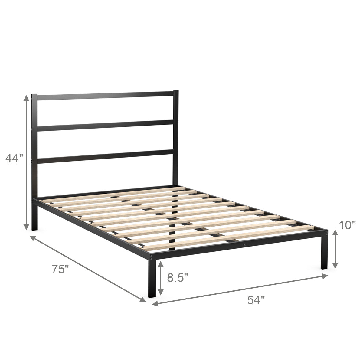 Twin/Full/Queen Size Metal Bed Platform Frame with Headboard-Full Size