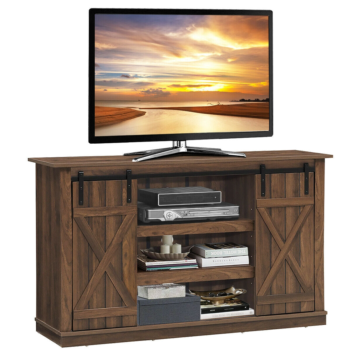 Sliding Barn TV Stand Console Table-Brown