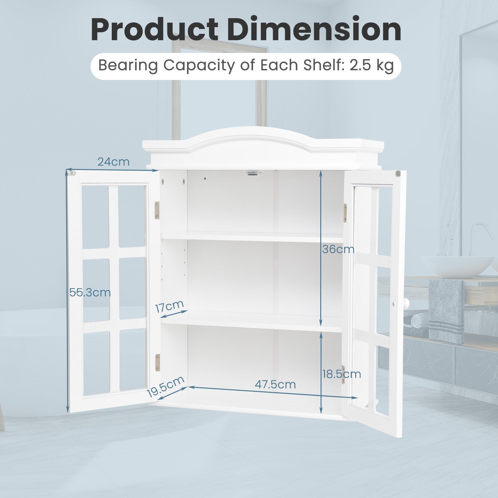 Wall-Mount Bathroom Double Doors Shelved Storage CabinetÂ 