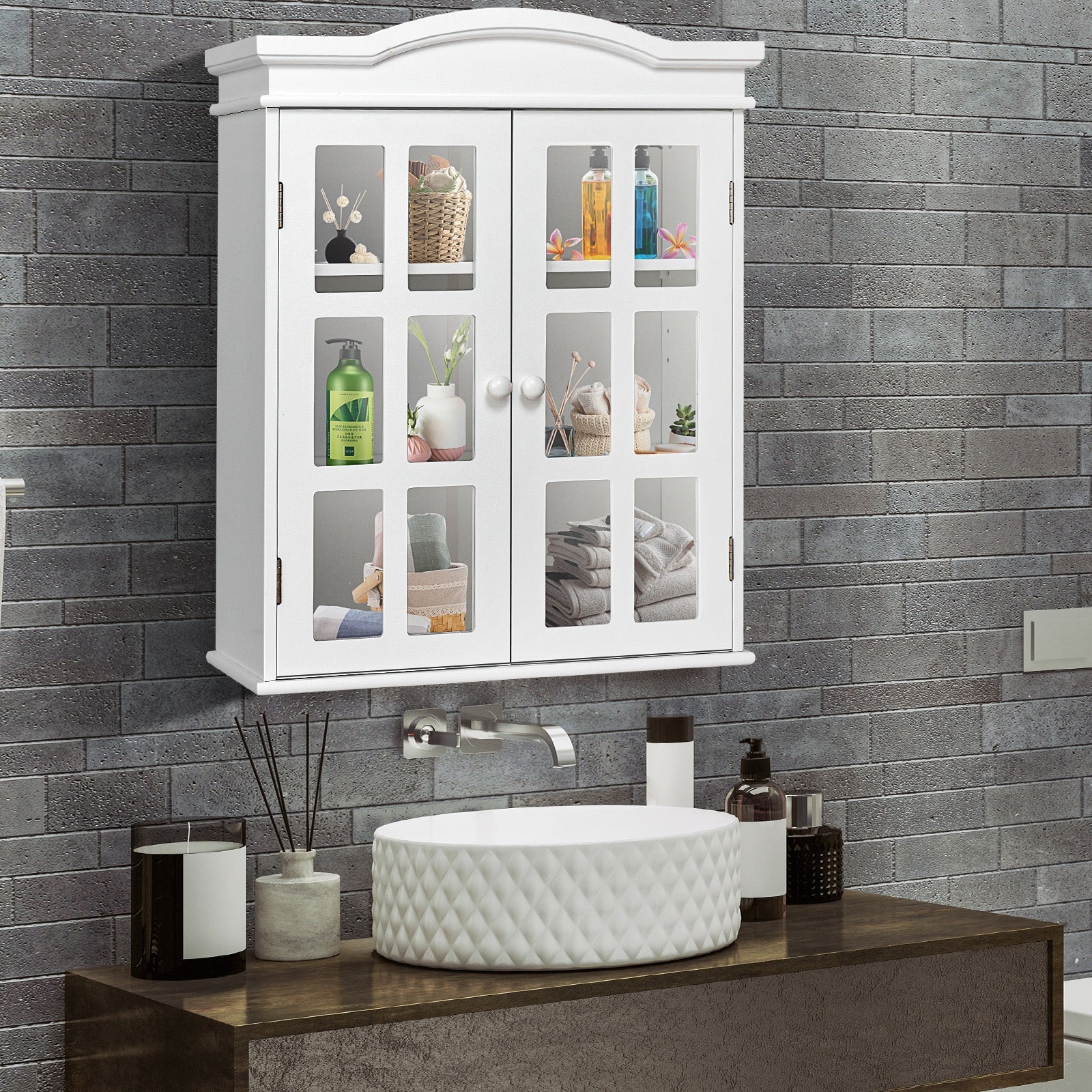 Wall-Mount Bathroom Double Doors Shelved Storage Cabinet