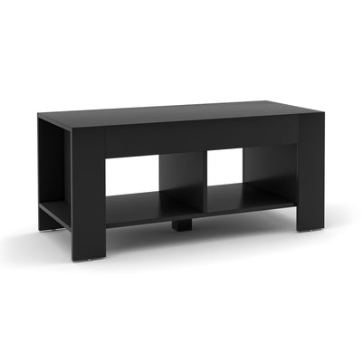 2-tier Wood Coffee Table Sofa Side Table with Storage Shelf-Black 