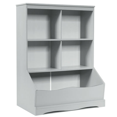 3-Tier Children's Multi-Functional Bookcase Toy Storage Bin Floor Cabinet-GrayÂ 