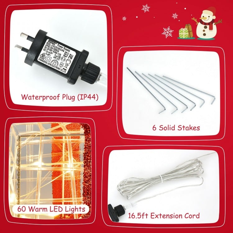 3 Pieces Christmas Lighted Gift Boxes Decorations with 60 LED Lights for Indoor and Outdoor