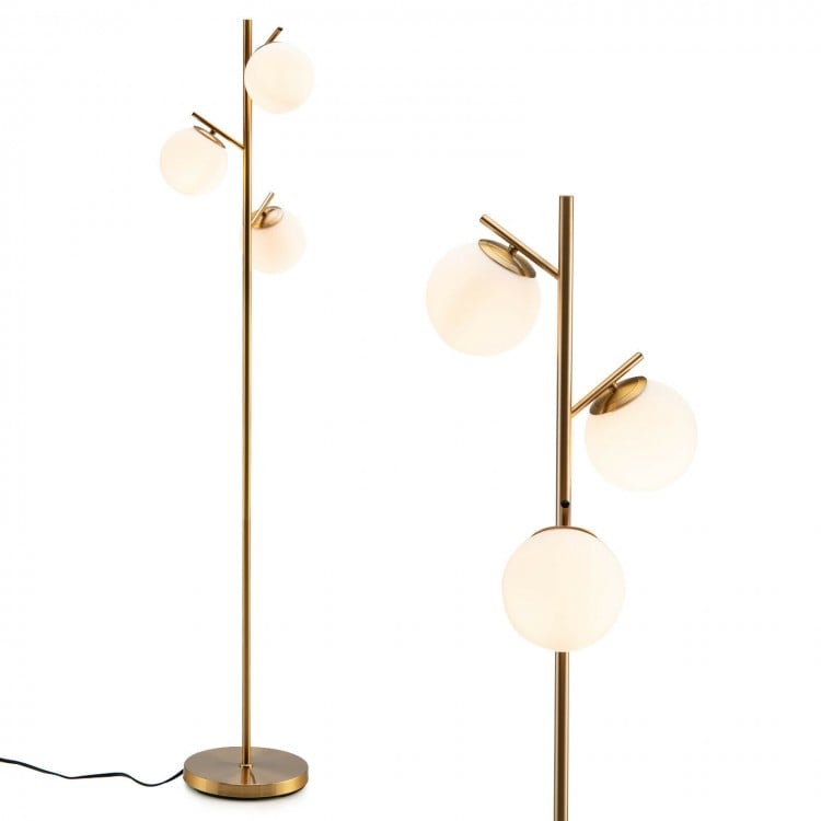 3-Globe Floor Lamp with Foot Switch and Bulb Bases-Golden