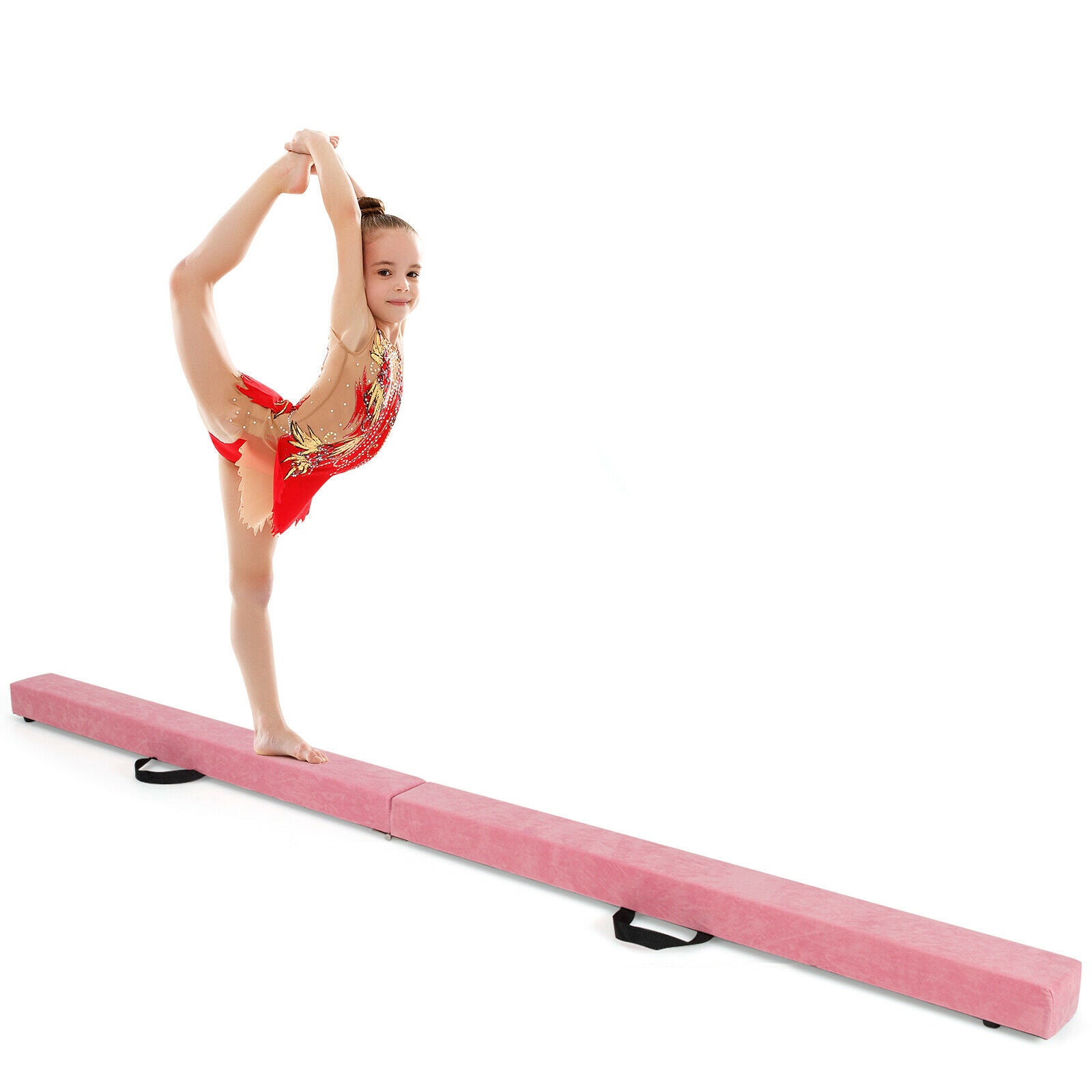 7 Feet Folding Portable Floor Balance Beam with Handles for Gymnasts-Pink 