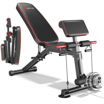 All-in-1 Adjustable Weight Folding Workout Bench with Elastic Cable-BlackÂ 
