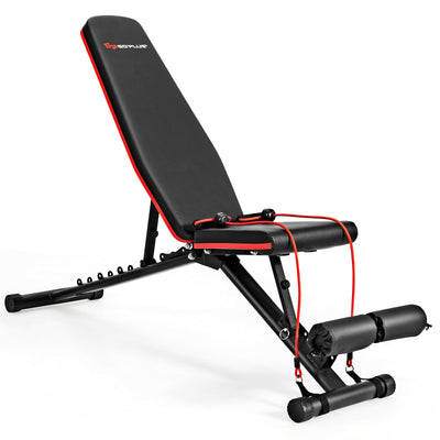 Foldable Weight Bench Multifunctional Dumbbell Gym Bench with Elastic Ropes BlackÂ 