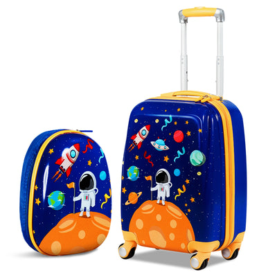 2 PC Kids Luggage Set Rolling Suitcase & Backpack-NavyÂ 