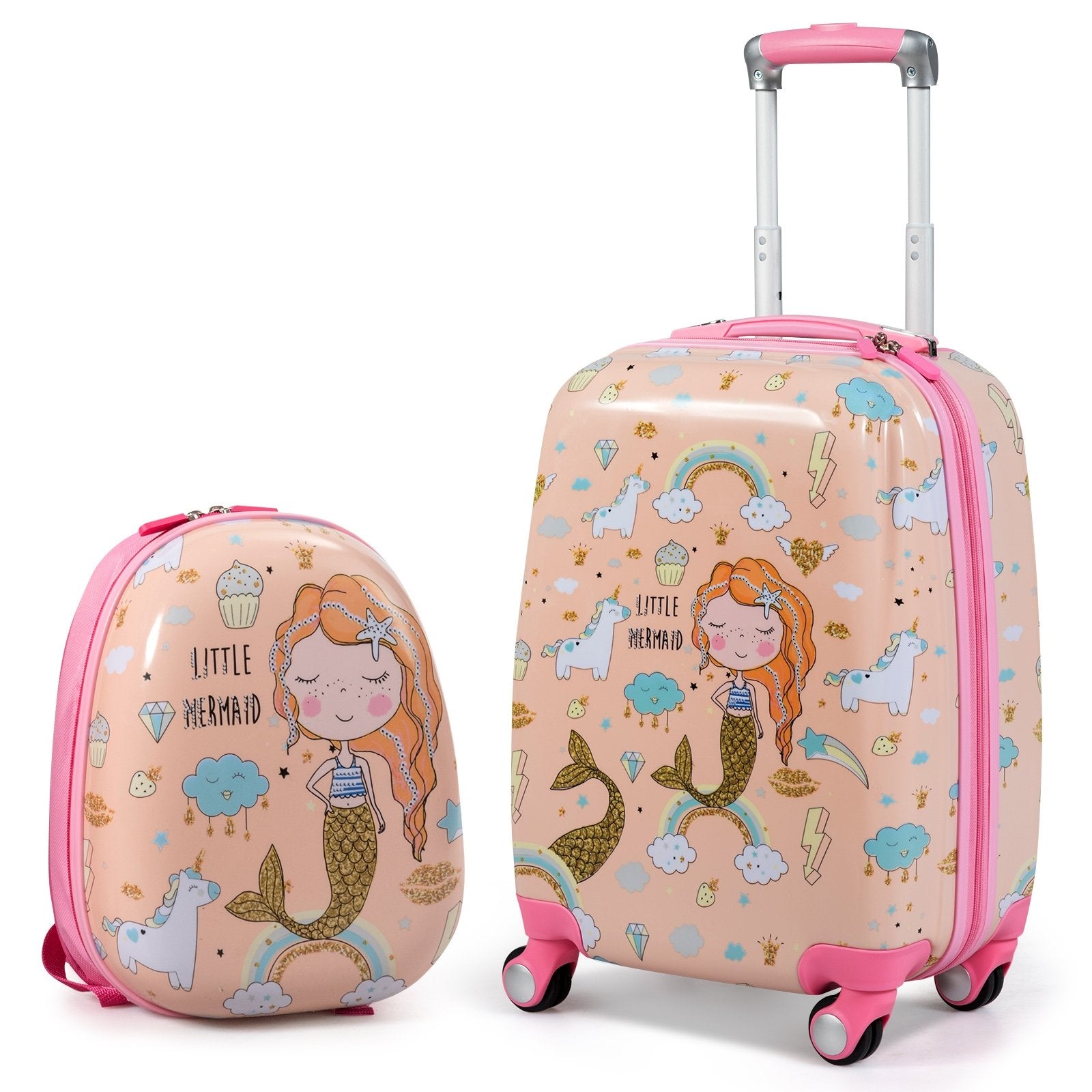 2 Pieces Kids Luggage Set Rolling Suitcase and Backpack-PinkÂ 