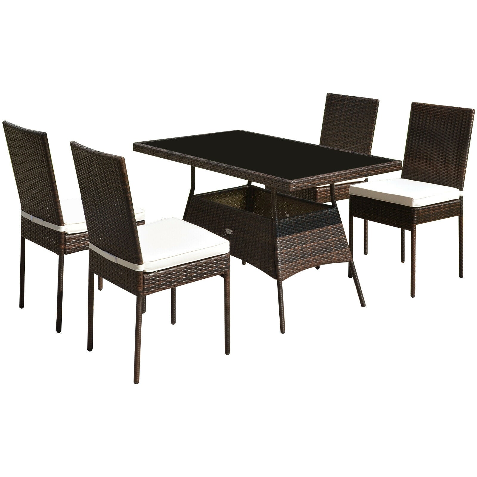 5 Pcs Rattan Dining Set Glass Table High Back ChairÂ 