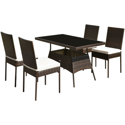 5 Pcs Rattan Dining Set Glass Table High Back ChairÂ 