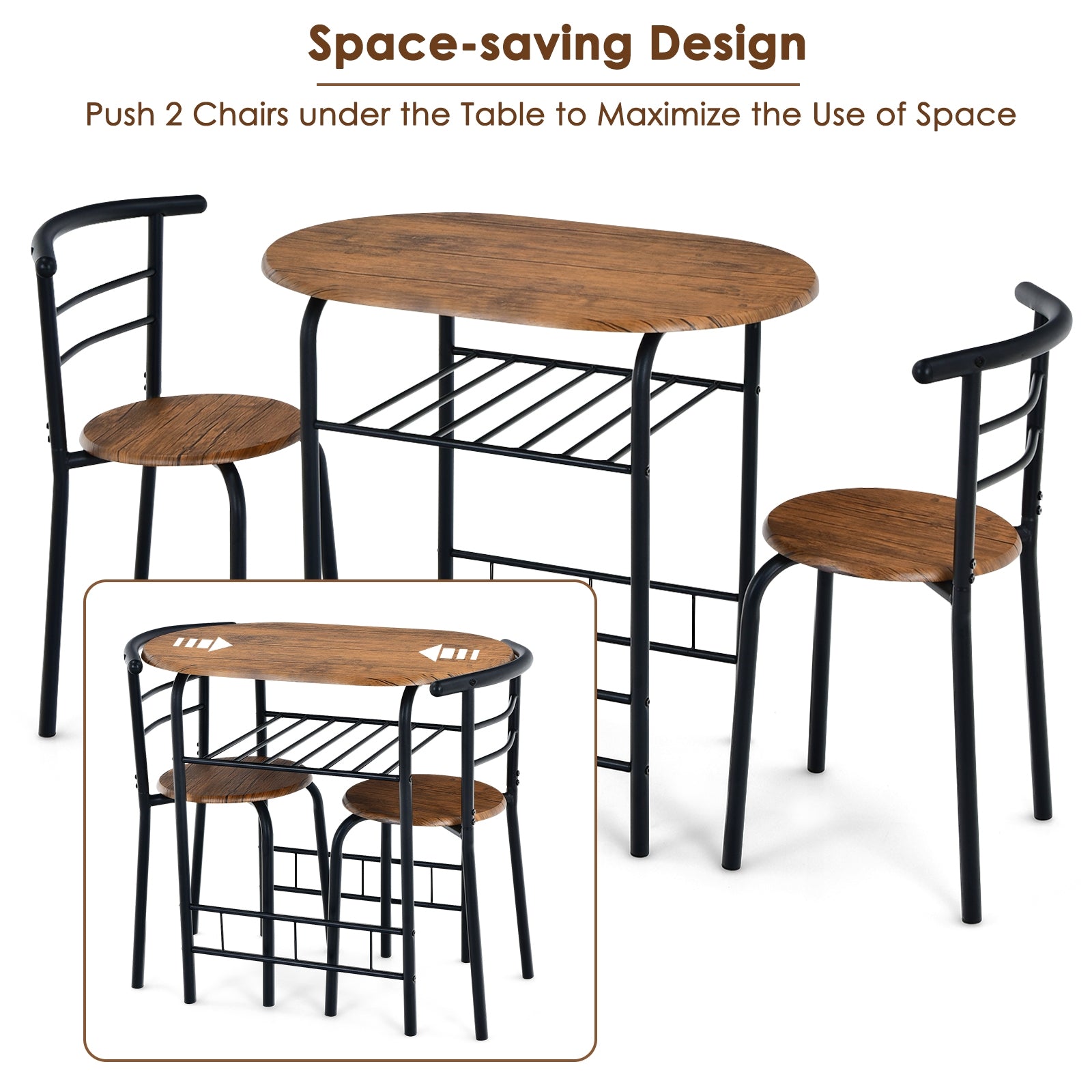 3-Piece Space-Saving Bistro Set for Kitchen and Apartment