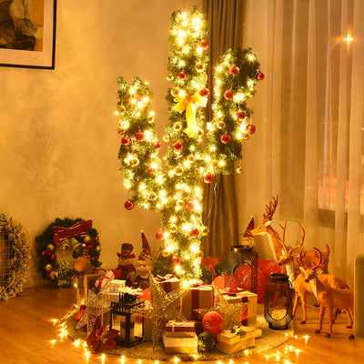 7 Feet Artificial Cactus PVC Christmas Tree with LED Lights and Ball Ornaments-7 ftÂ 