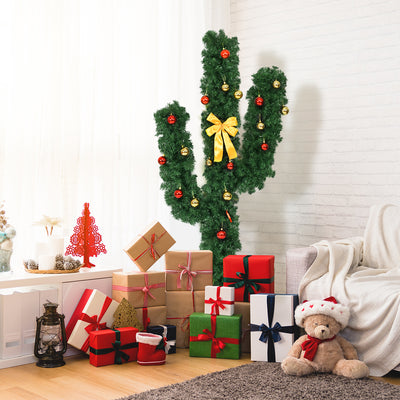 6 Feet Artificial Cactus PVC Christmas Tree with LED Lights and Ball Ornaments-6 ftÂ 