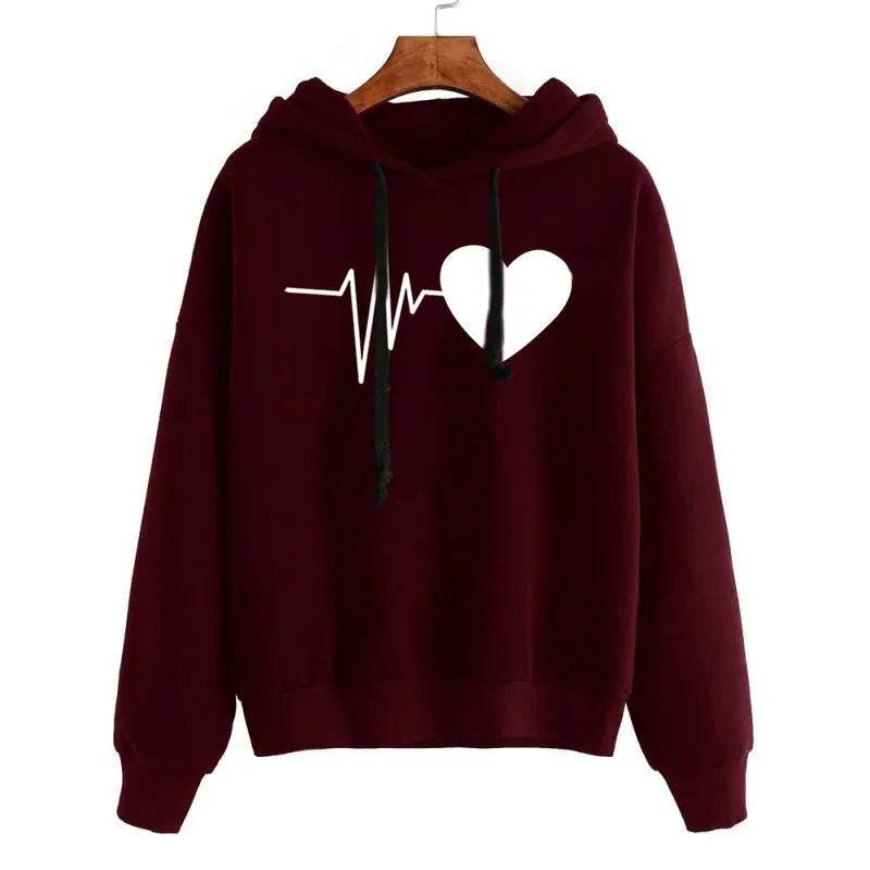 Unisex Heart Print Streetwear Hoodies sweatshirt Pullover Long Sleeve Clothes 