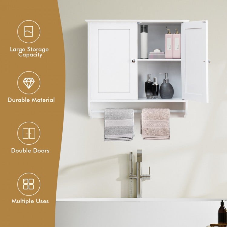 Wall Mounted Bathroom Storage Medicine Cabinet with Towel Bar-White