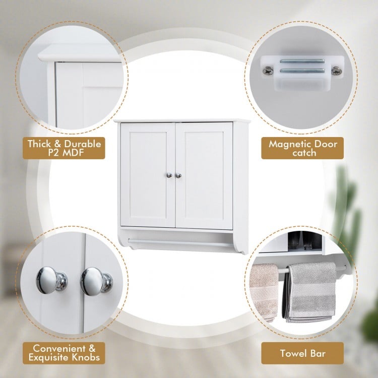 Wall Mounted Bathroom Storage Medicine Cabinet with Towel Bar-White