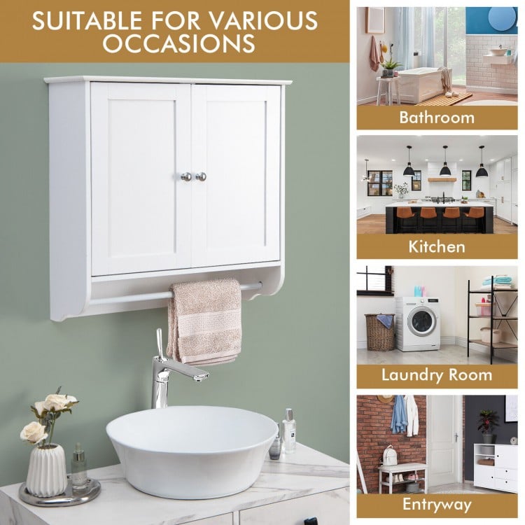 Wall Mounted Bathroom Storage Medicine Cabinet with Towel Bar-White