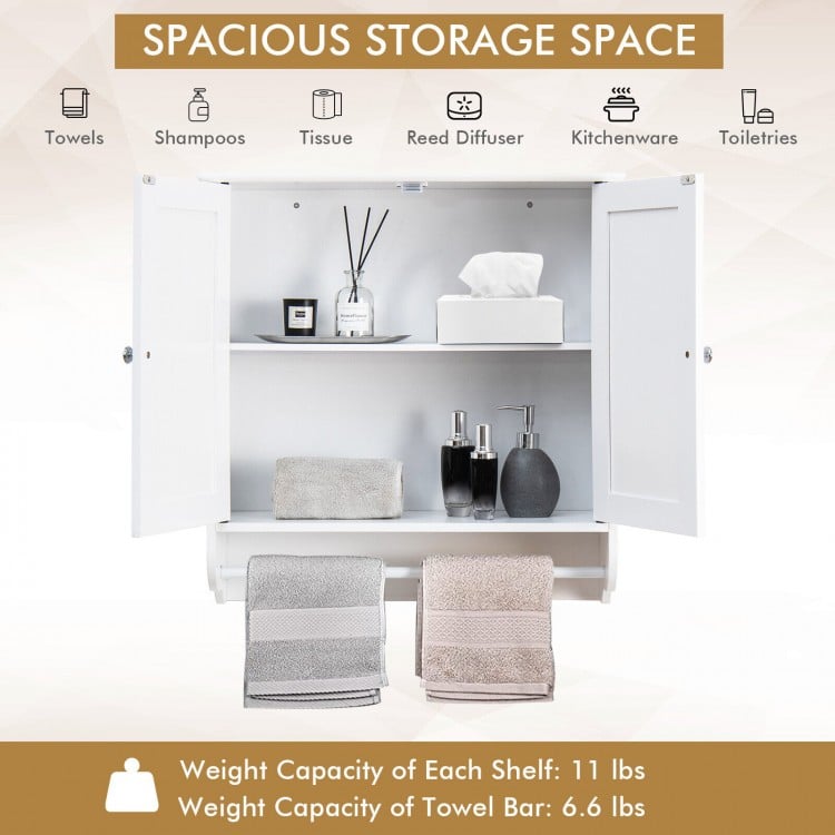 Wall Mounted Bathroom Storage Medicine Cabinet with Towel Bar-White