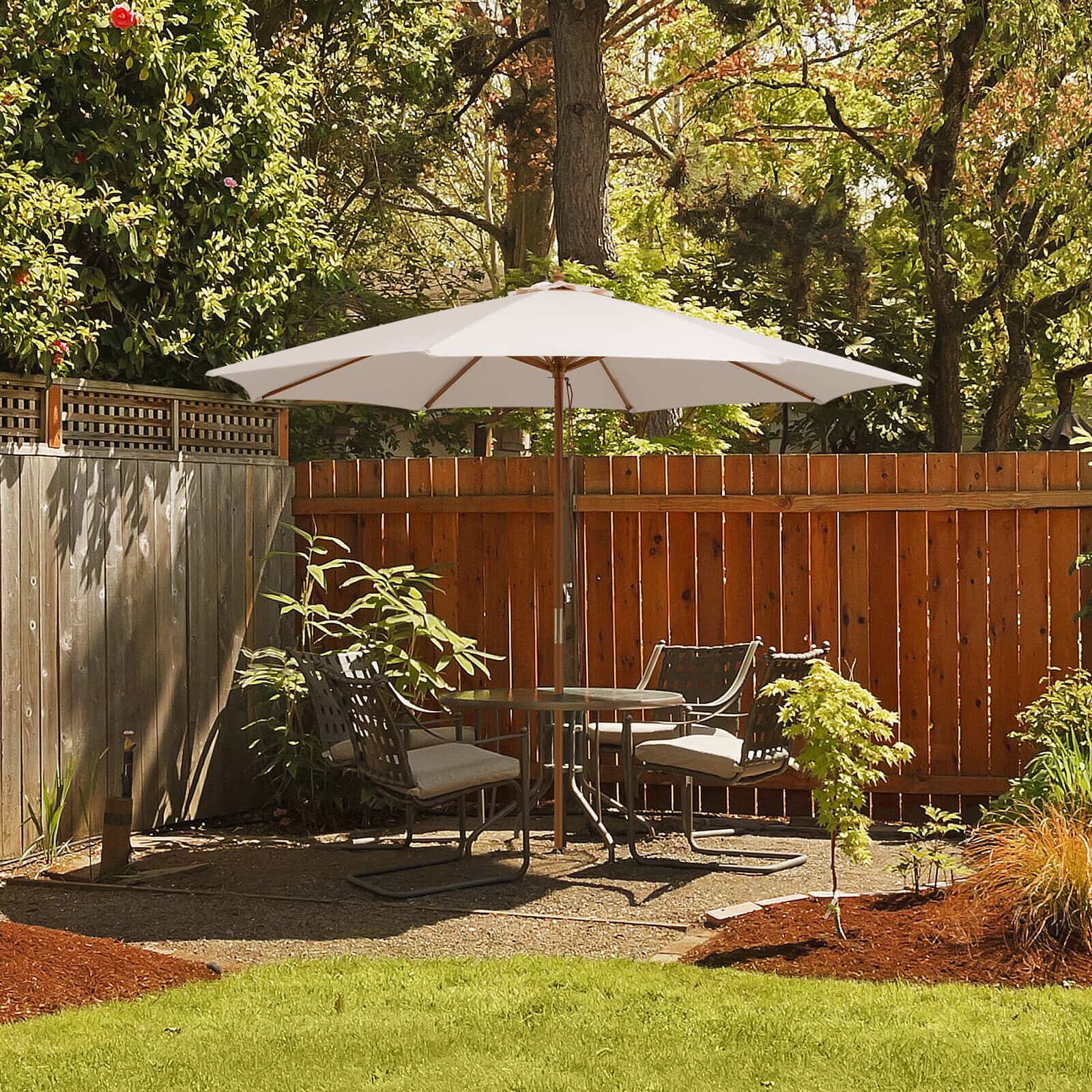 Adjustable 10 Feet Wooden Outdoor Umbrella Sunshade-BeigeÂ 