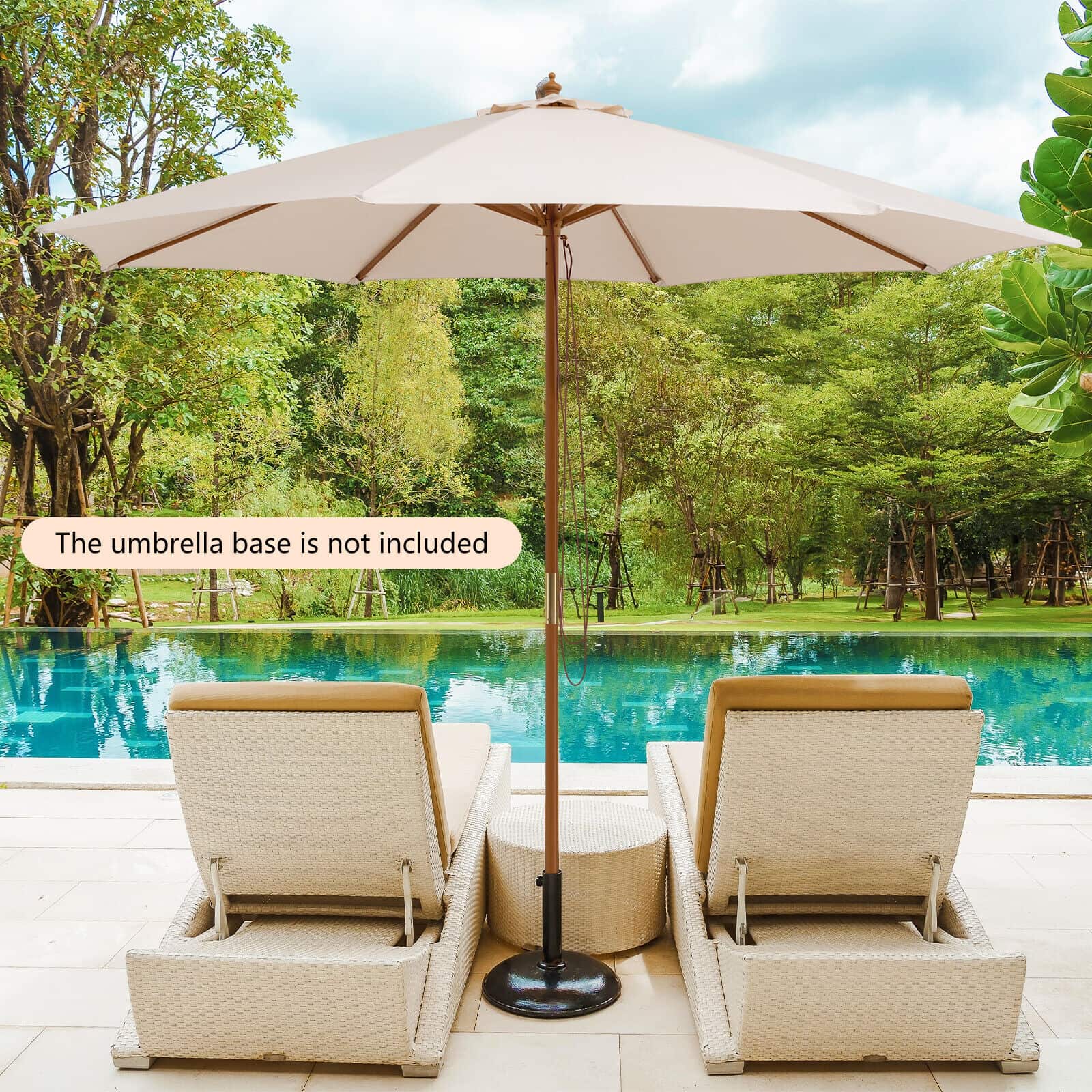 Adjustable 10 Feet Wooden Outdoor Umbrella Sunshade-BeigeÂ 