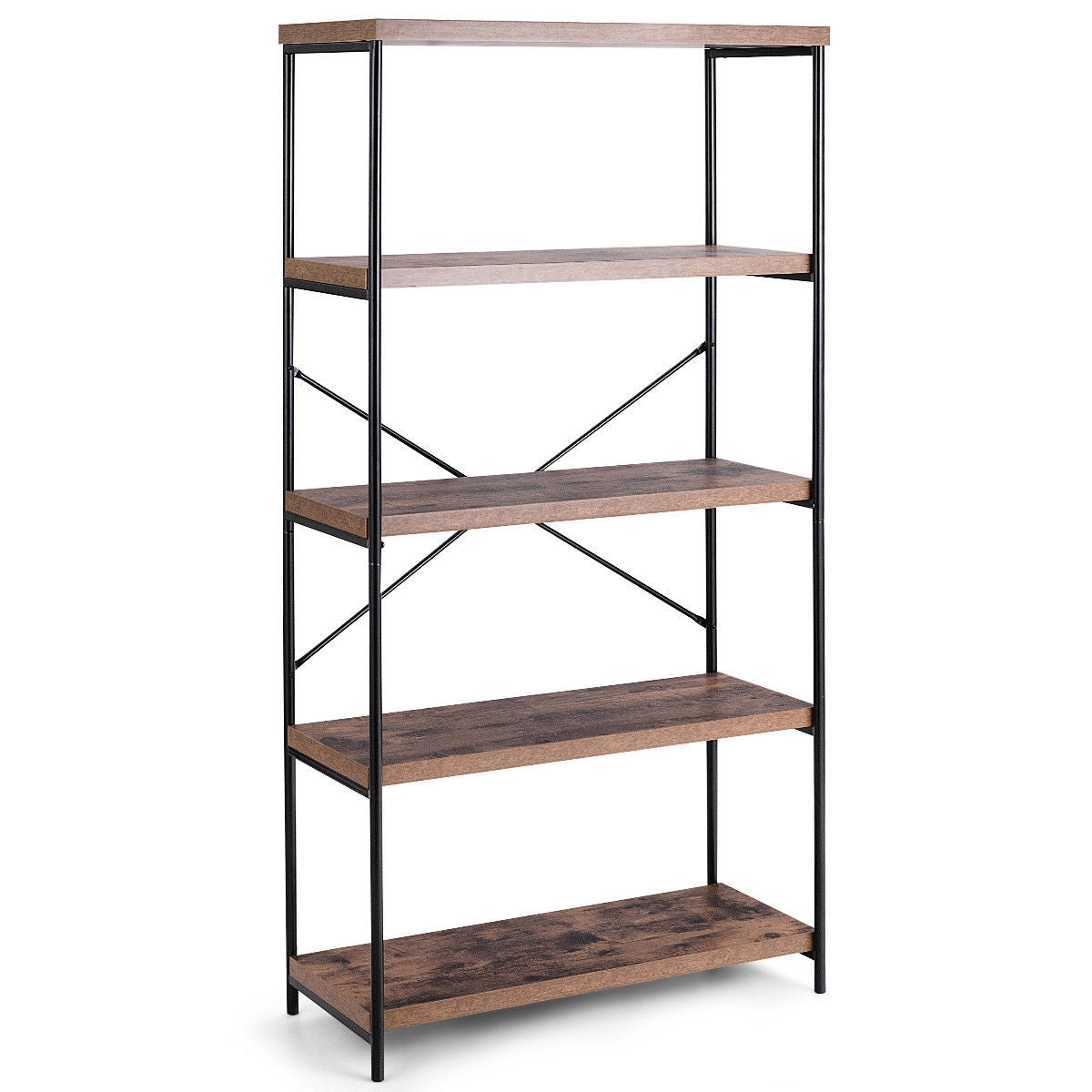 Multipurpose Open Bookcase Industrial Rack Wide Standing Storage Shelf-Brown