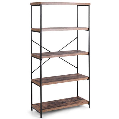 Multipurpose Open Bookcase Industrial Rack Wide Standing Storage Shelf-BrownÂ 