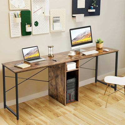 79 Inch Multifunctional Office Desk for 2 Person with Storage-BrownÂ 