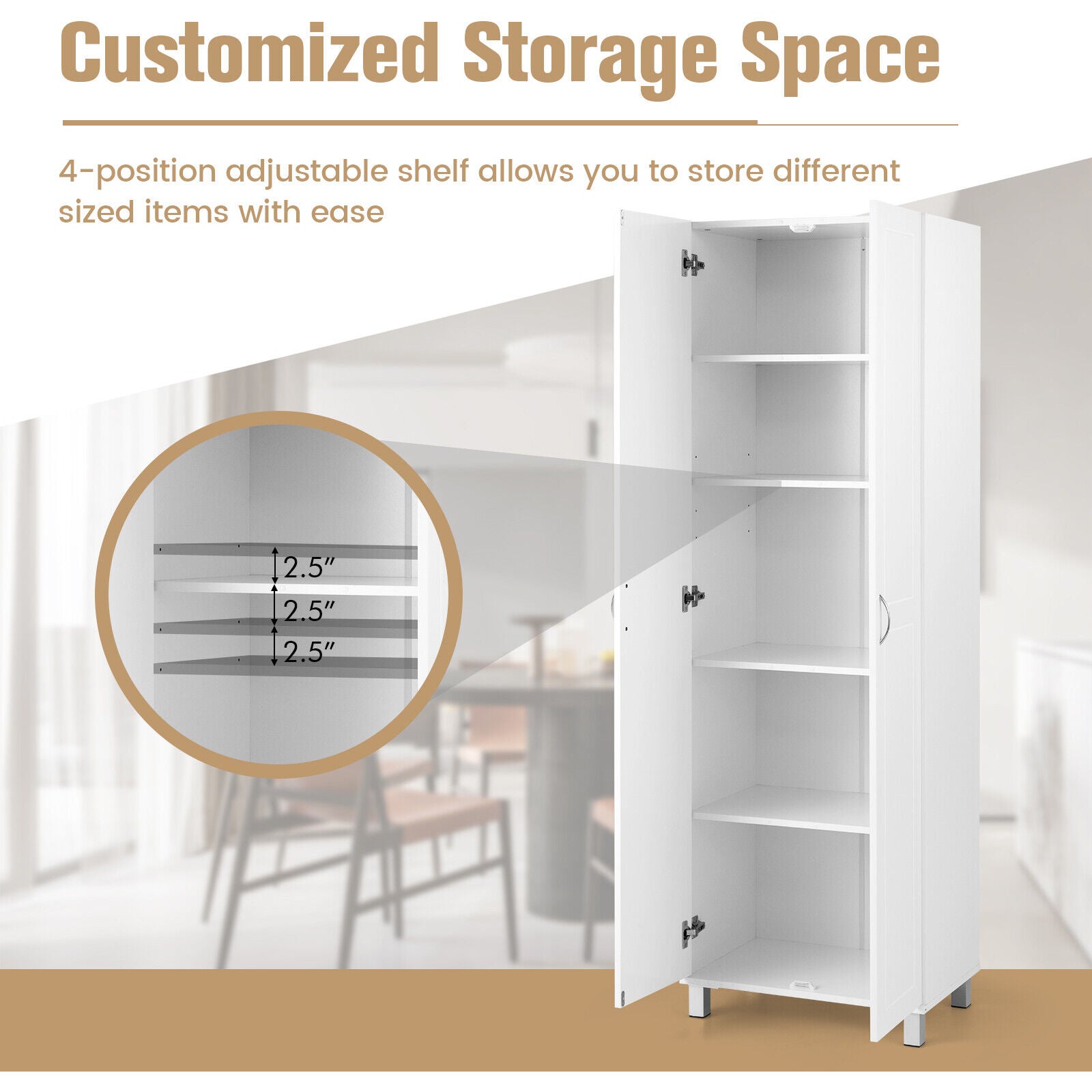 73.5 Inch Freestanding Double Door Tall Versatile Storage Organizer-White