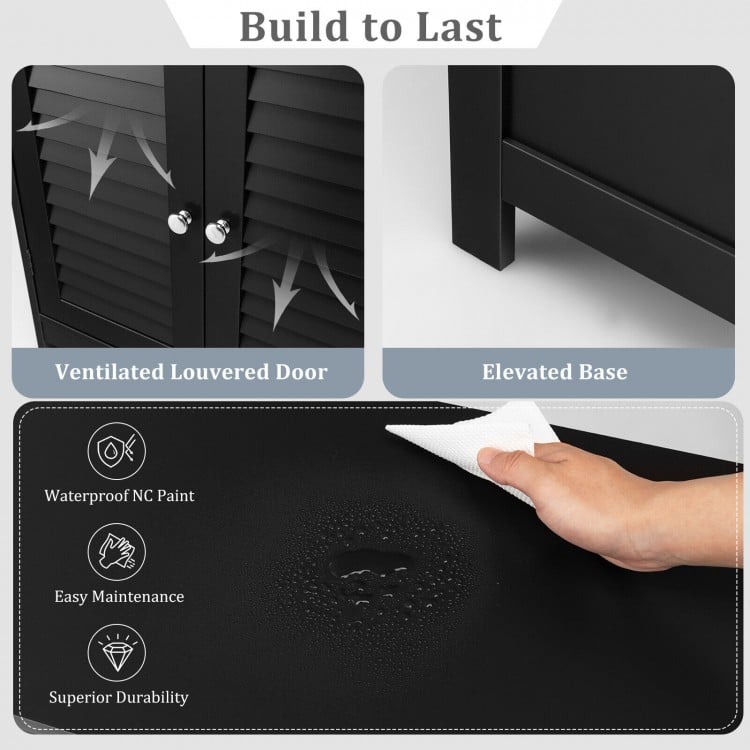 Wood Freestanding Bathroom Storage Cabinet with Double Shutter Door-Black