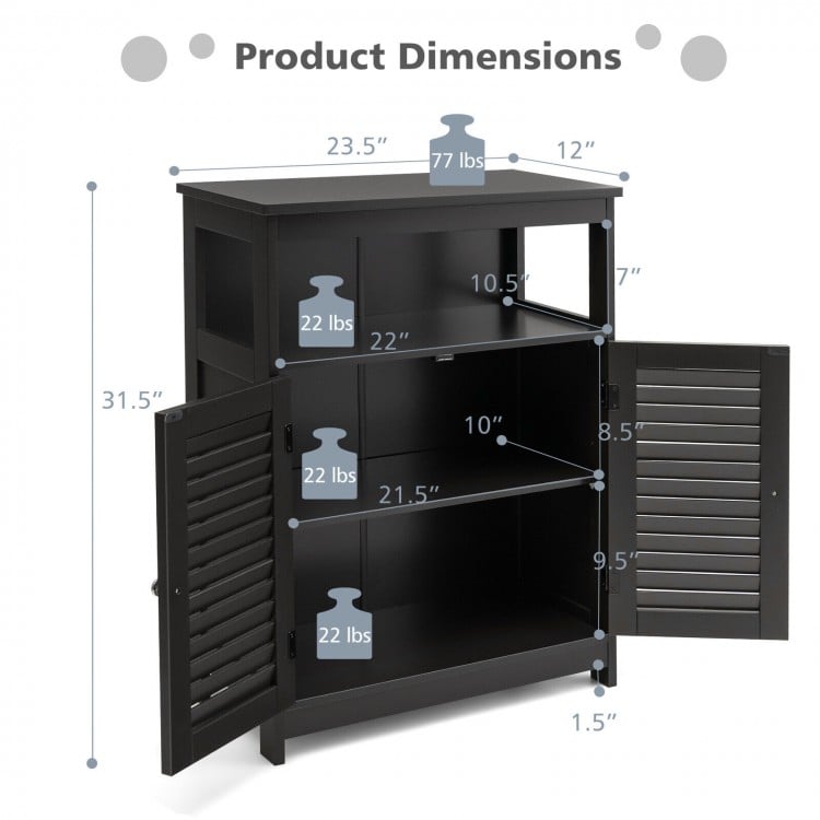 Wood Freestanding Bathroom Storage Cabinet with Double Shutter Door-Black