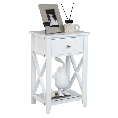 Storage End Bedside Drawer Nightstand w/ Bottom Shelf-WhiteÂ 